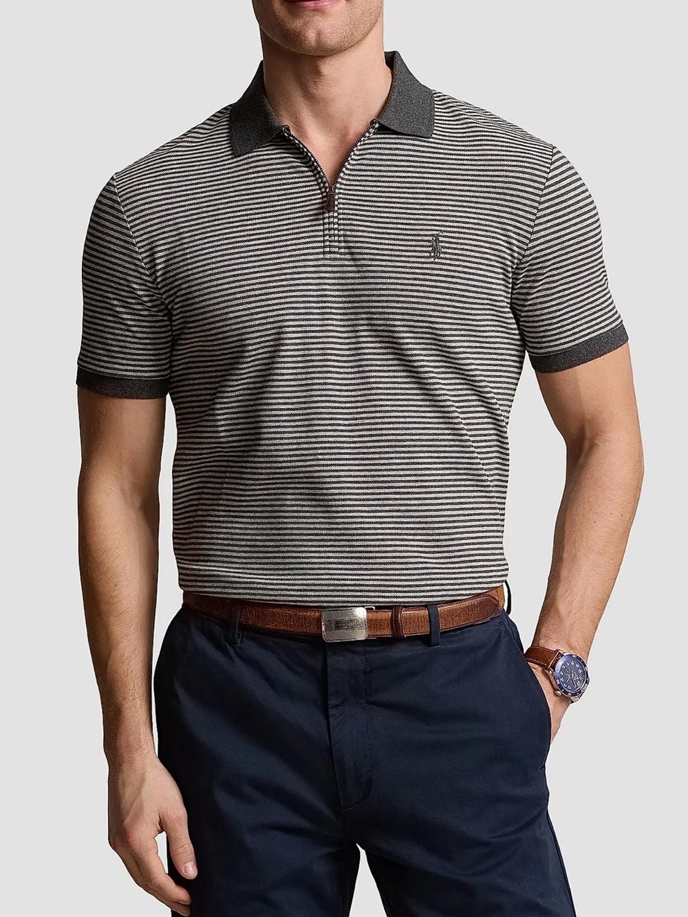 Striped Stretch Mesh Polo Shirt